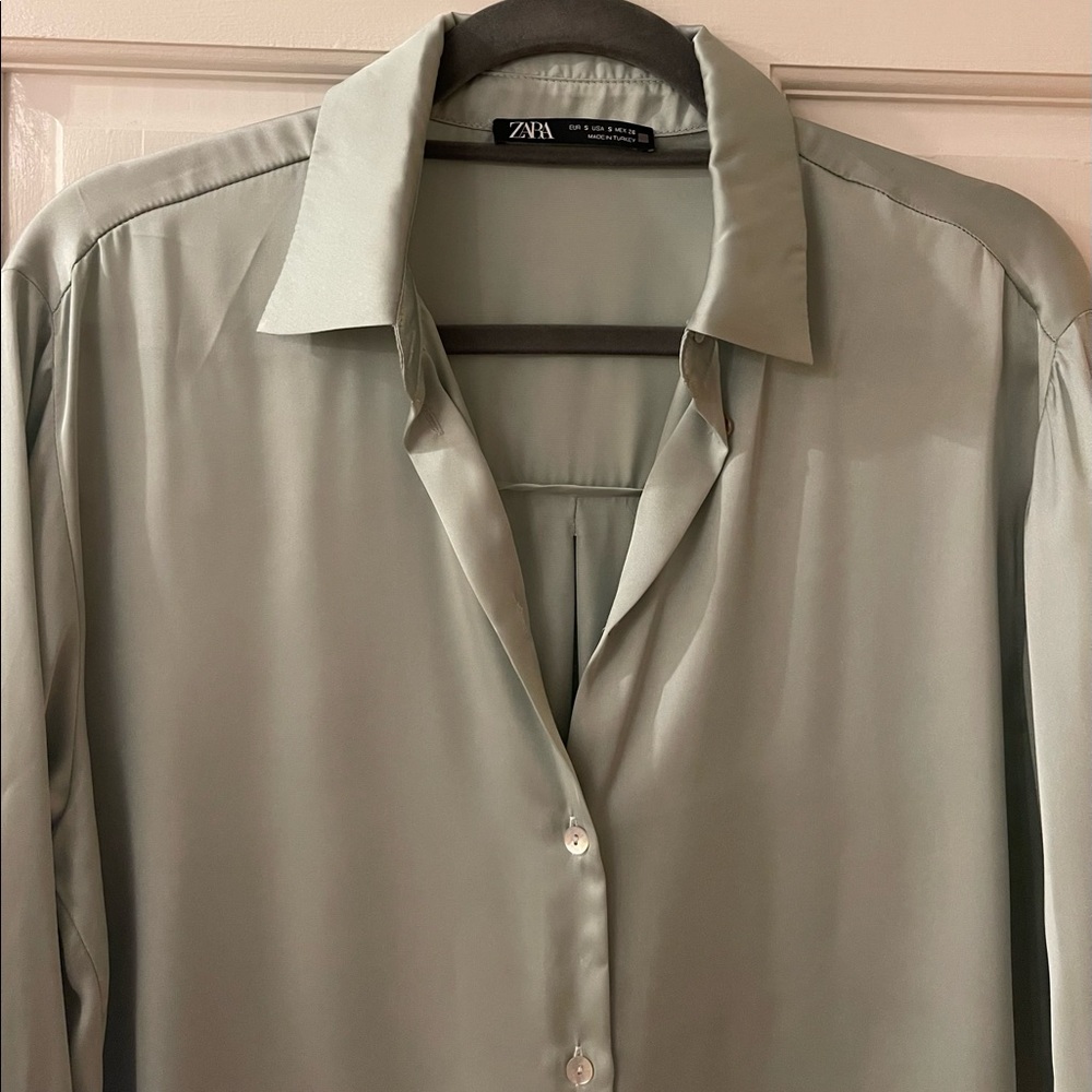 Zara Satin Effect Basic Shirt Light Green - image 6